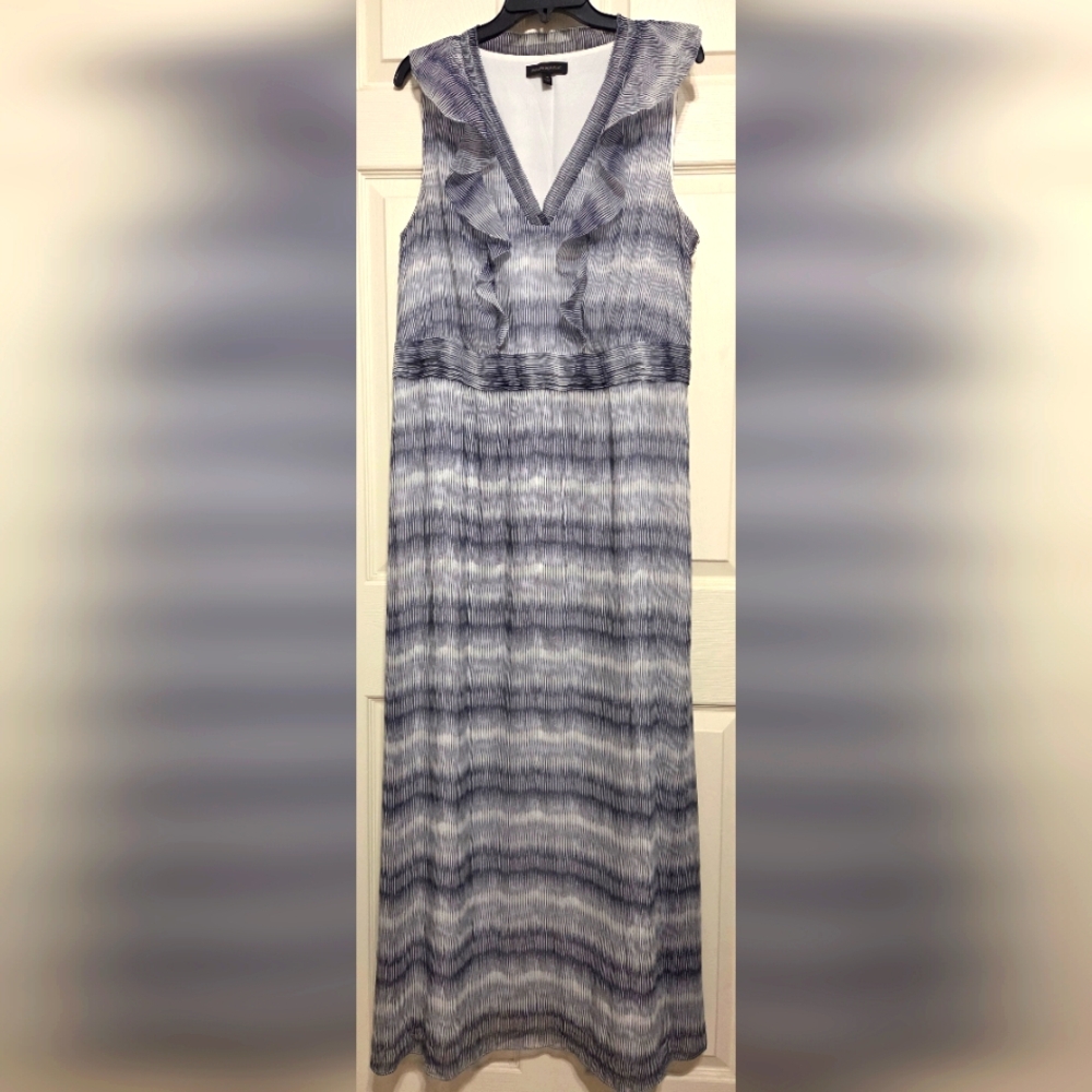 Banana Republic Women Ruffle Geo Striped Sleeveless Maxi Dress 16
